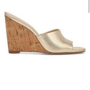 Veronica Beard 5.5 Dali Metallic/Cork Wedge Mules NWT